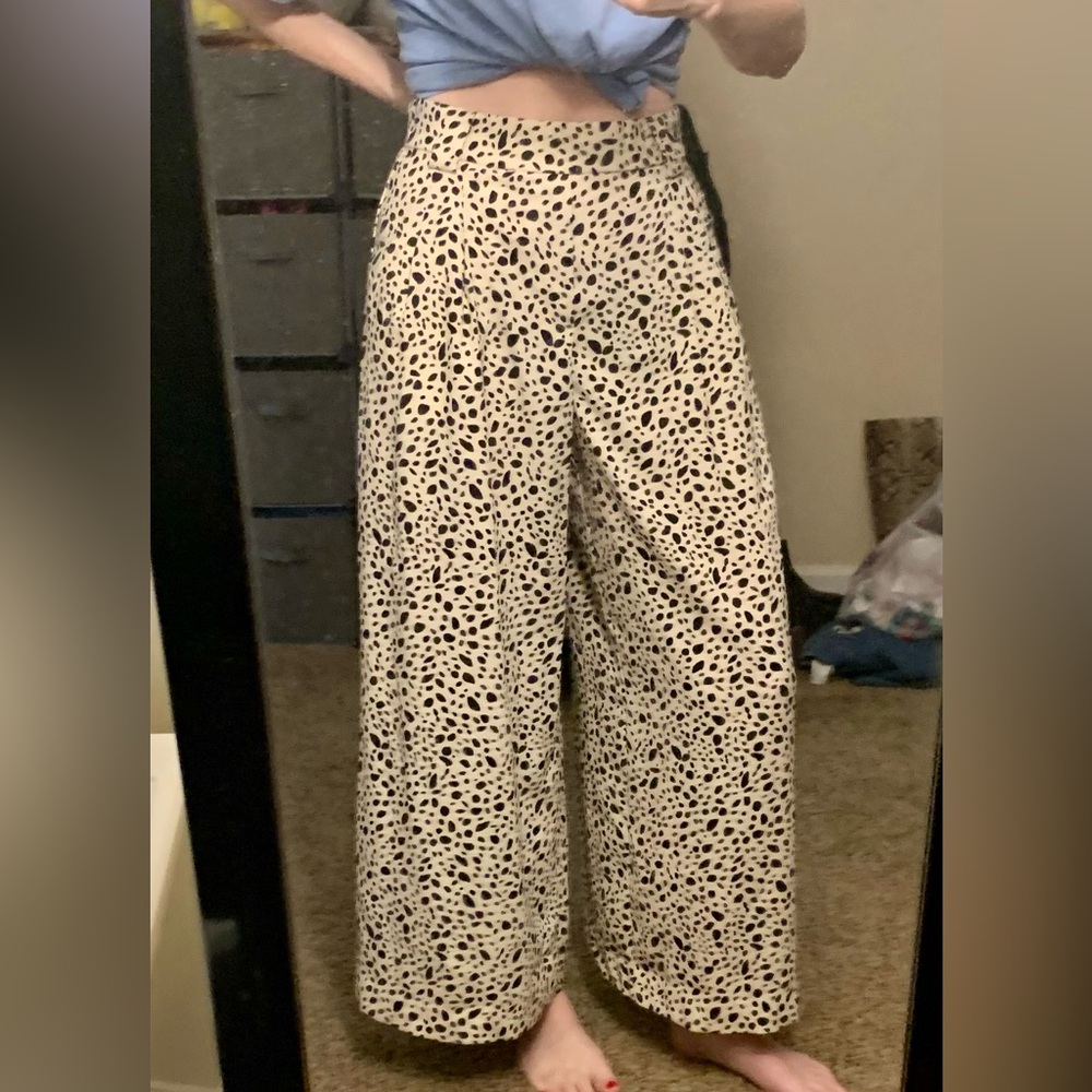 Zara black white Dalmatian print high rise wide leg pants! NWT, M
